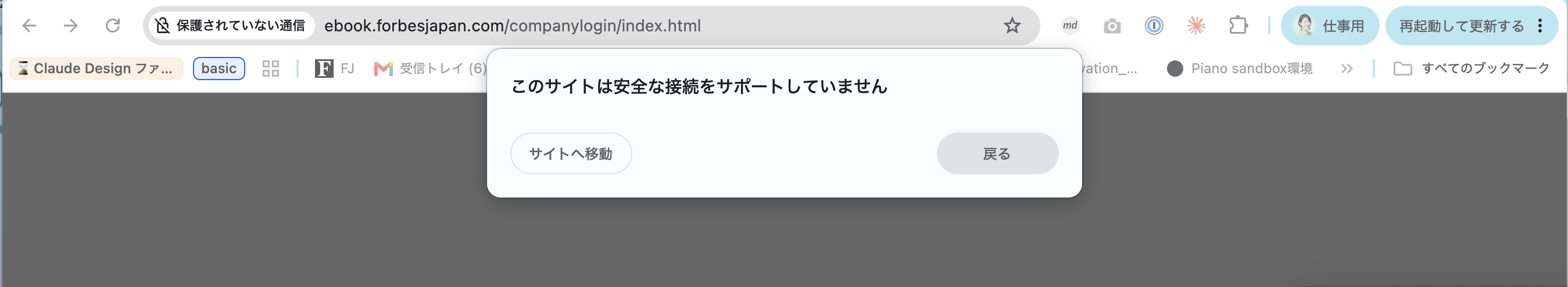 電子版ビューアへのアクセス時に表示される警告画面の例